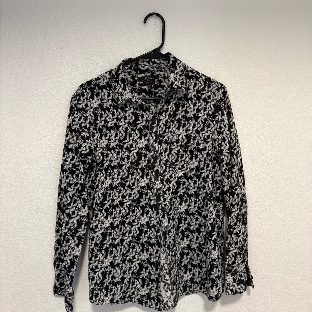 Black and White Floral Button-Up Shirt